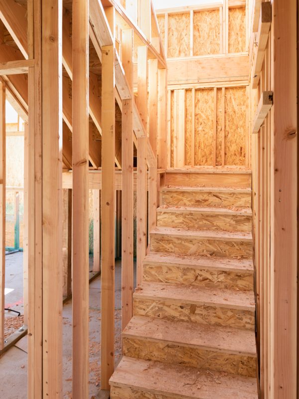 Unfinished Staircase Framing of New Home At Construciton Site.